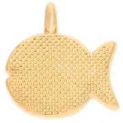 Ciondolo a forma di pesce 16x15 mm in resina epossidica dorata con oro fino - Perla turchese x1