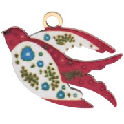 Pendente a forma di uccello 14x21mm stampa UV - Fiore - Acciaio inossidabile 304 Dorato - Multicolore