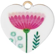 Ciondolo a forma di cuore 15,5 mm stampato UV - Fiore - Acciaio inossidabile 304 Dorato - Bianco - Rosa