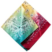 Bandana 100% cotone - Cashmere - Tie and Dye - Rosso - Giallo - Verde x1