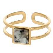 Anello regolabile con cabochon quadrato - Taglia da 54 a 61 - Acciaio inossidabile 304 Dorato x1