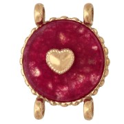 Distanziatore rotondo da 14 mm con motivo a cuore - Acciaio inossidabile 304 Dorato - Agata rossa colorata