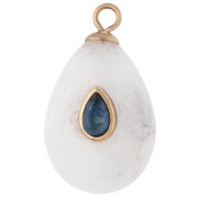Pendente a goccia 22x13 mm con CZ blu e pietra semipreziosa agata - Acciaio inossidabile 304 Dorato