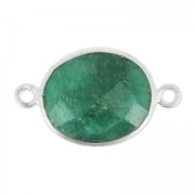 Distanziatore pietra sfaccettata 2 anelli11x13mm castone Argento 925 / Emerald teinté x1
