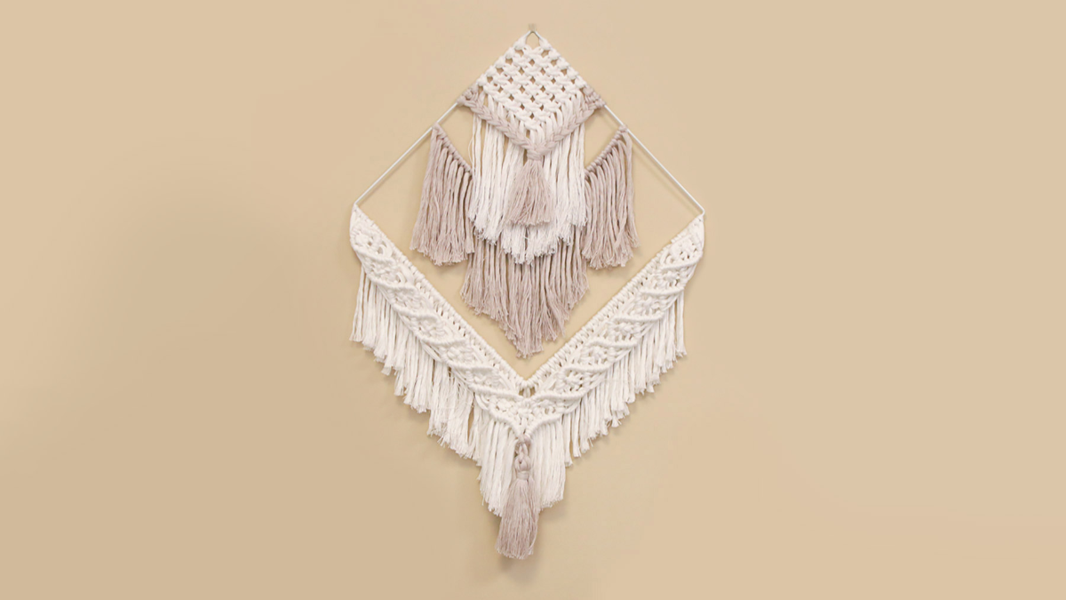 Schema Tutorial decorativo Macramé con frange su sospensione quadrata Schema Tutorial decorativo Macramé con frange su sospensione quadrata