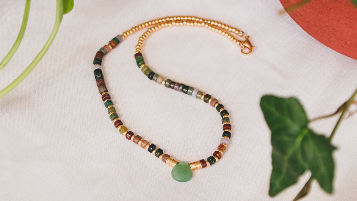 Schema Collana trendy con gemme di Agata colorata, perline Miyuki e briolette di avventurina sfaccettata Schema Collana trendy con gemme di Agata colorata, perline Miyuki e briolette di avventurina sfaccettata