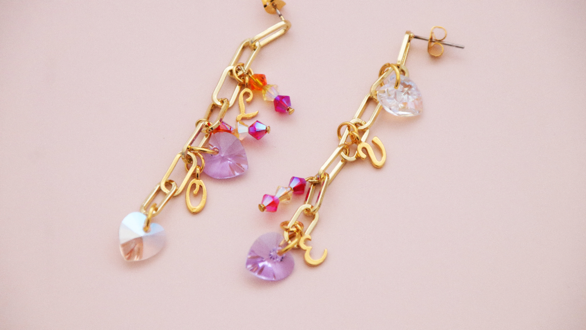 Orecchini a catena LOVE heart and link PureCrystal : Tappa 4 Orecchini a catena LOVE heart and link PureCrystal : Tappa 4