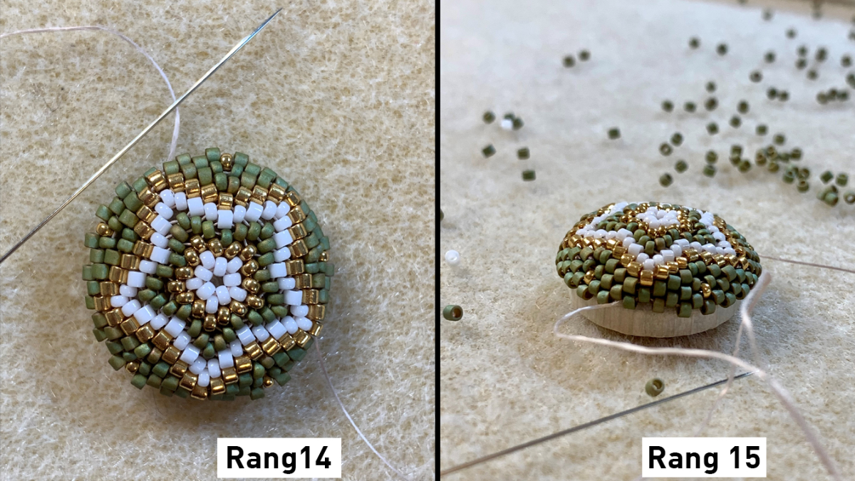 Orecchini 3D a tessitura circolare peyote su cabochon di legno e stampe : Tappa 9 Orecchini 3D a tessitura circolare peyote su cabochon di legno e stampe : Tappa 9