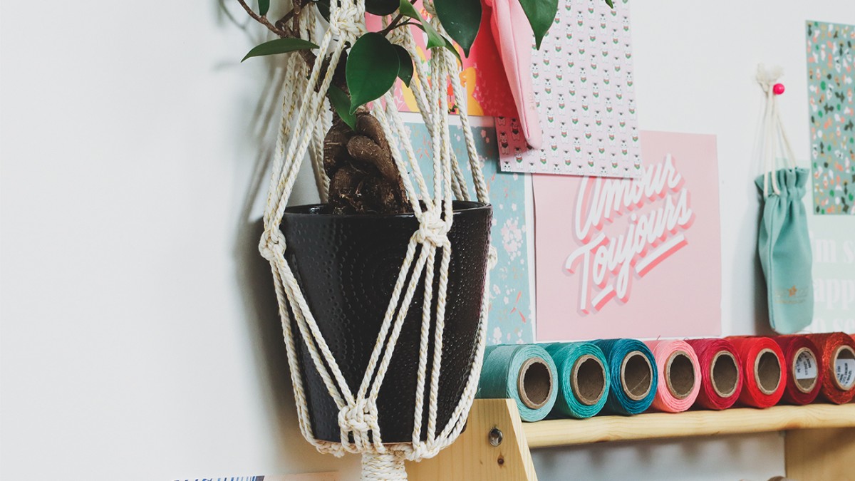 Schema Sospensione della pianta in corda macramé Schema Sospensione della pianta in corda macramé