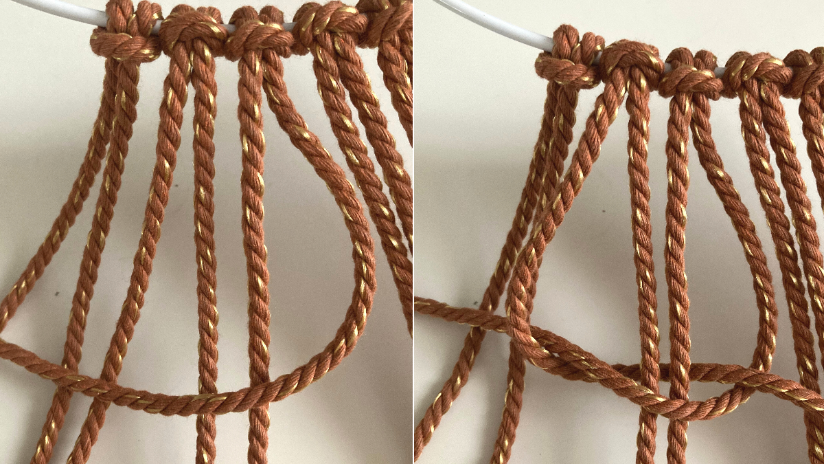 DIY Luce a sospensione in macramè bicolore bohémien : Tappa 2 DIY Luce a sospensione in macramè bicolore bohémien : Tappa 2