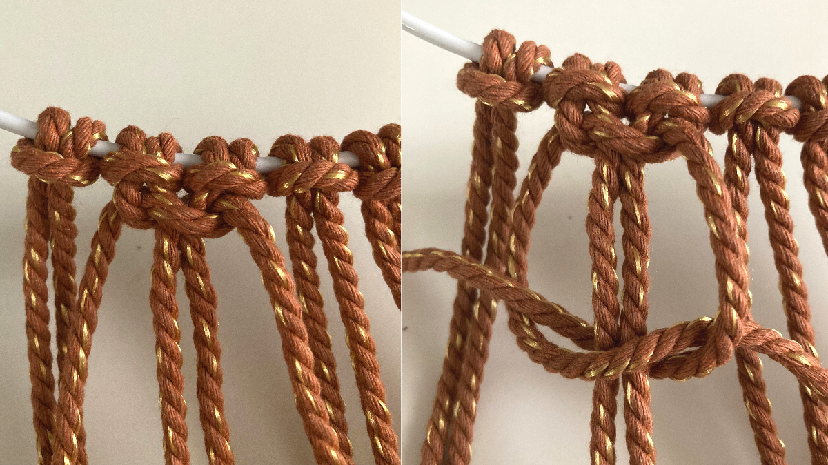 DIY Luce a sospensione in macramè bicolore bohémien : Tappa 3 DIY Luce a sospensione in macramè bicolore bohémien : Tappa 3