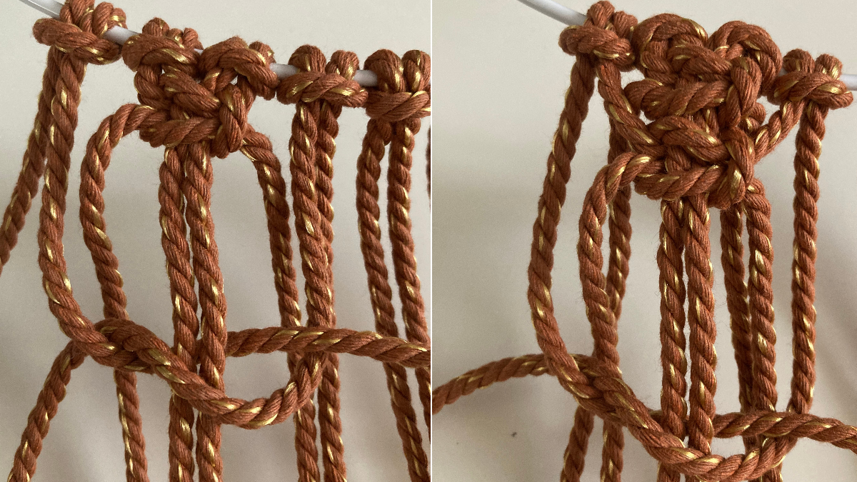 DIY Luce a sospensione in macramè bicolore bohémien : Tappa 4 DIY Luce a sospensione in macramè bicolore bohémien : Tappa 4