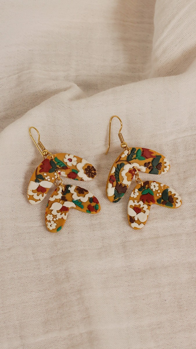 Schema Orecchini in argilla polimerica texture piastra fiori Schema Orecchini in argilla polimerica texture piastra fiori