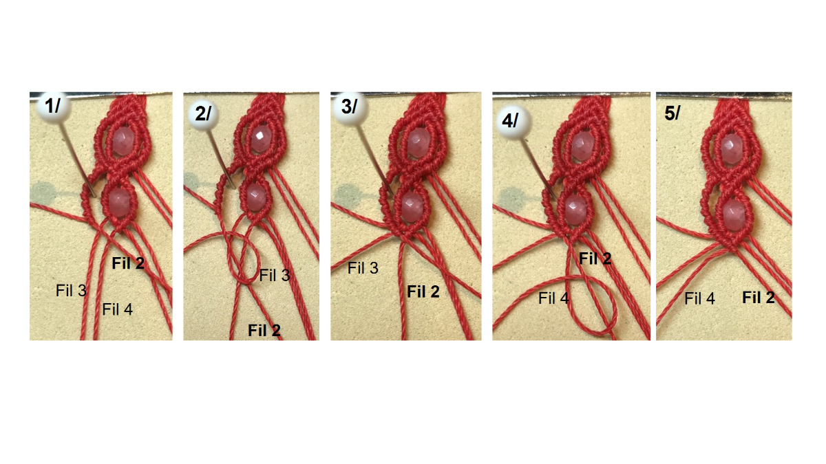 Bracciale in micro-macramè e pietre preziose : Tappa 31 Bracciale in micro-macramè e pietre preziose : Tappa 31