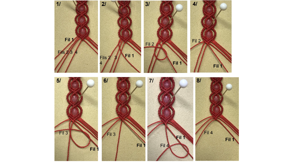 Bracciale in micro-macramè e pietre preziose : Tappa 34 Bracciale in micro-macramè e pietre preziose : Tappa 34