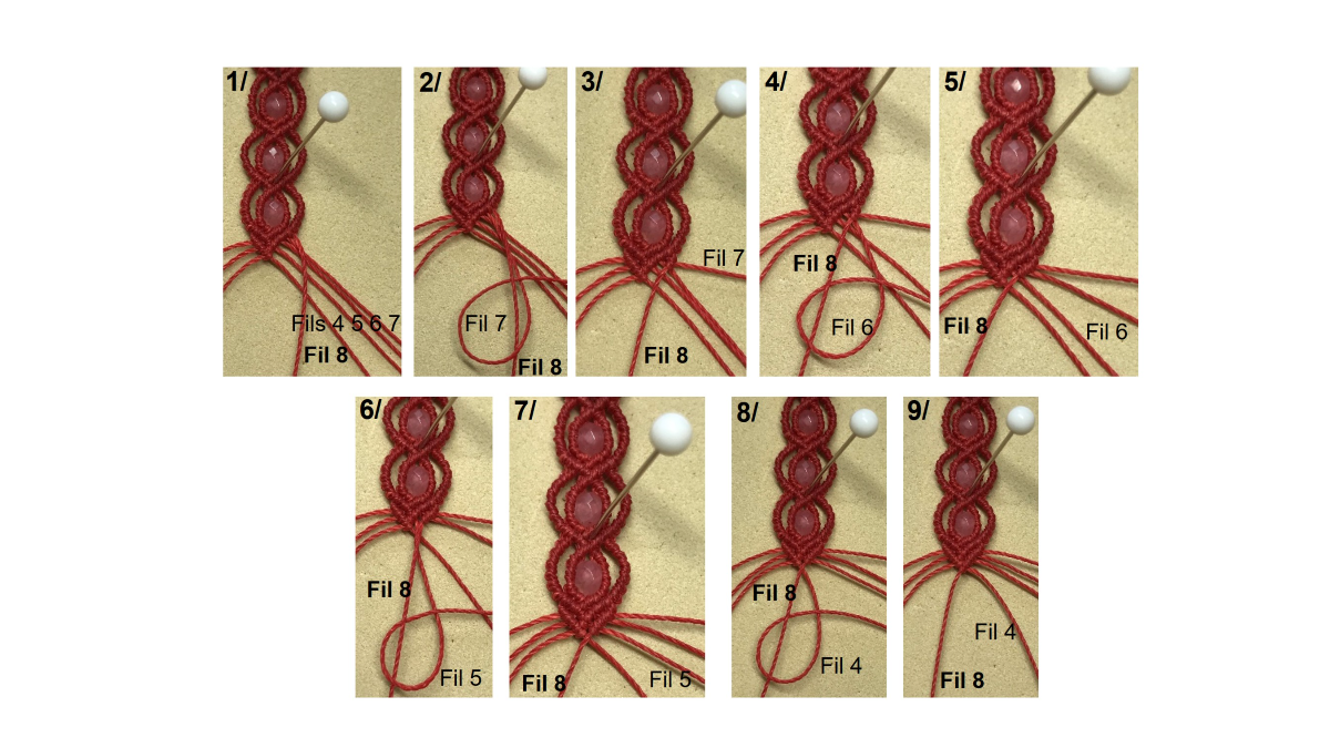 Bracciale in micro-macramè e pietre preziose : Tappa 35 Bracciale in micro-macramè e pietre preziose : Tappa 35