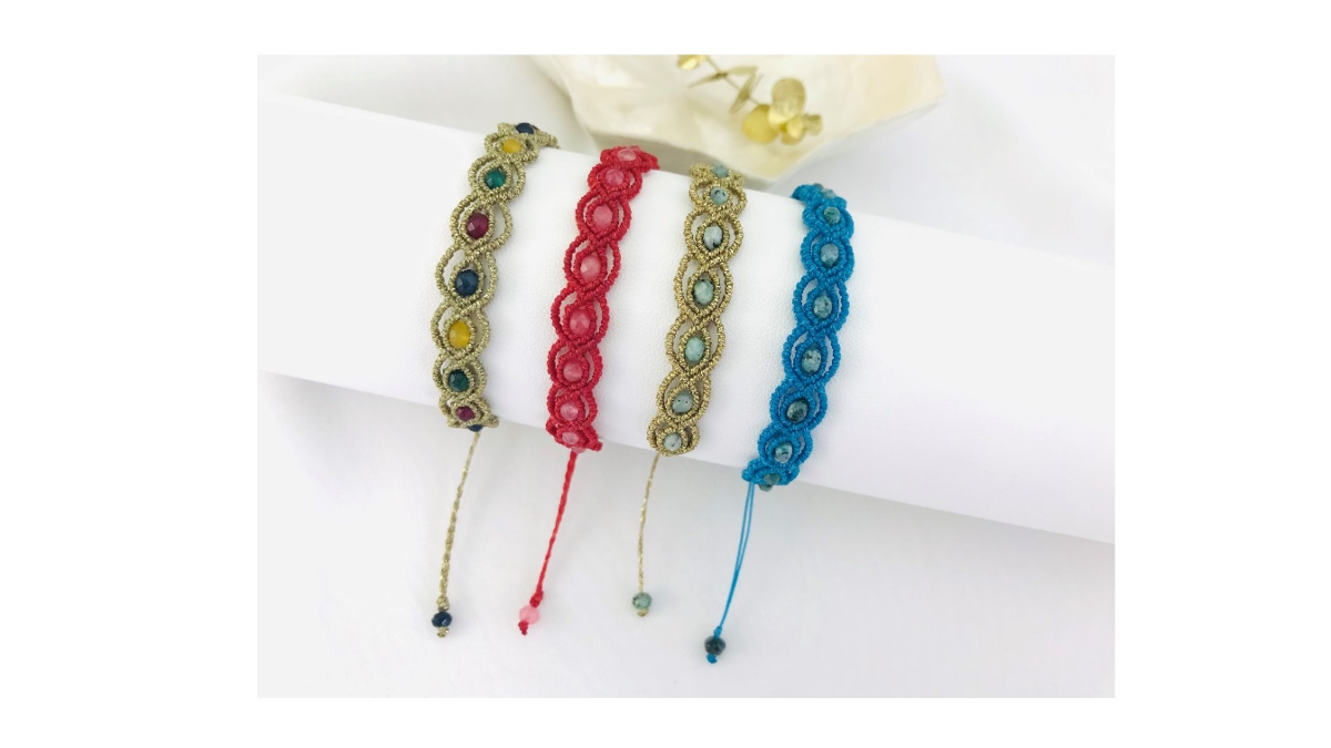 Bracciale in micro-macramè e pietre preziose : Tappa 38 Bracciale in micro-macramè e pietre preziose : Tappa 38