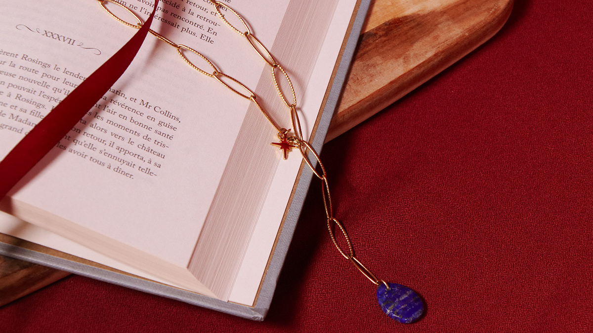 Schema Collana con catena a maglie e ciondolo in pietra Lapislazzuli Schema Collana con catena a maglie e ciondolo in pietra Lapislazzuli