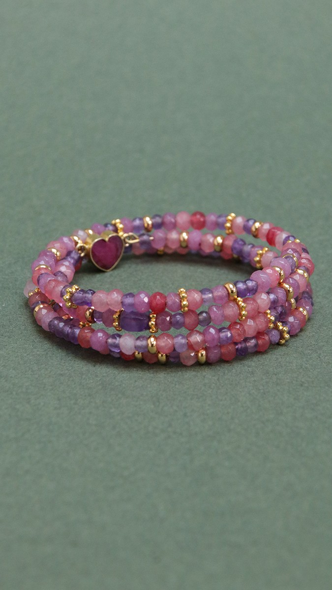 Schema Bracciale multigiro, perle di pietra naturale rosa e malva Schema Bracciale multigiro, perle di pietra naturale rosa e malva