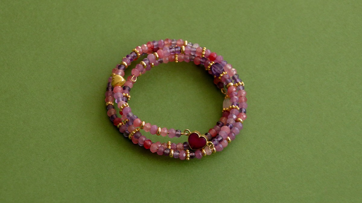 Bracciale multigiro, perle di pietra naturale rosa e malva : Tappa 8 Bracciale multigiro, perle di pietra naturale rosa e malva : Tappa 8