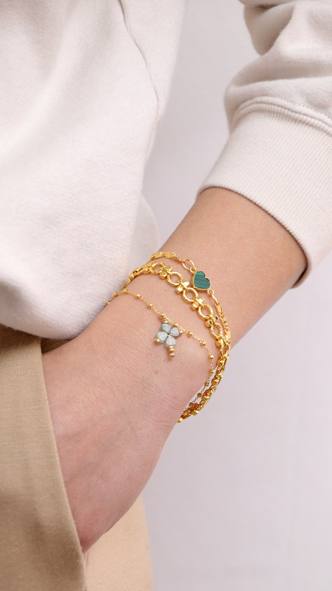 Schema Bracciali a catena in oro con ciondolo a forma di trifoglio Schema Bracciali a catena in oro con ciondolo a forma di trifoglio