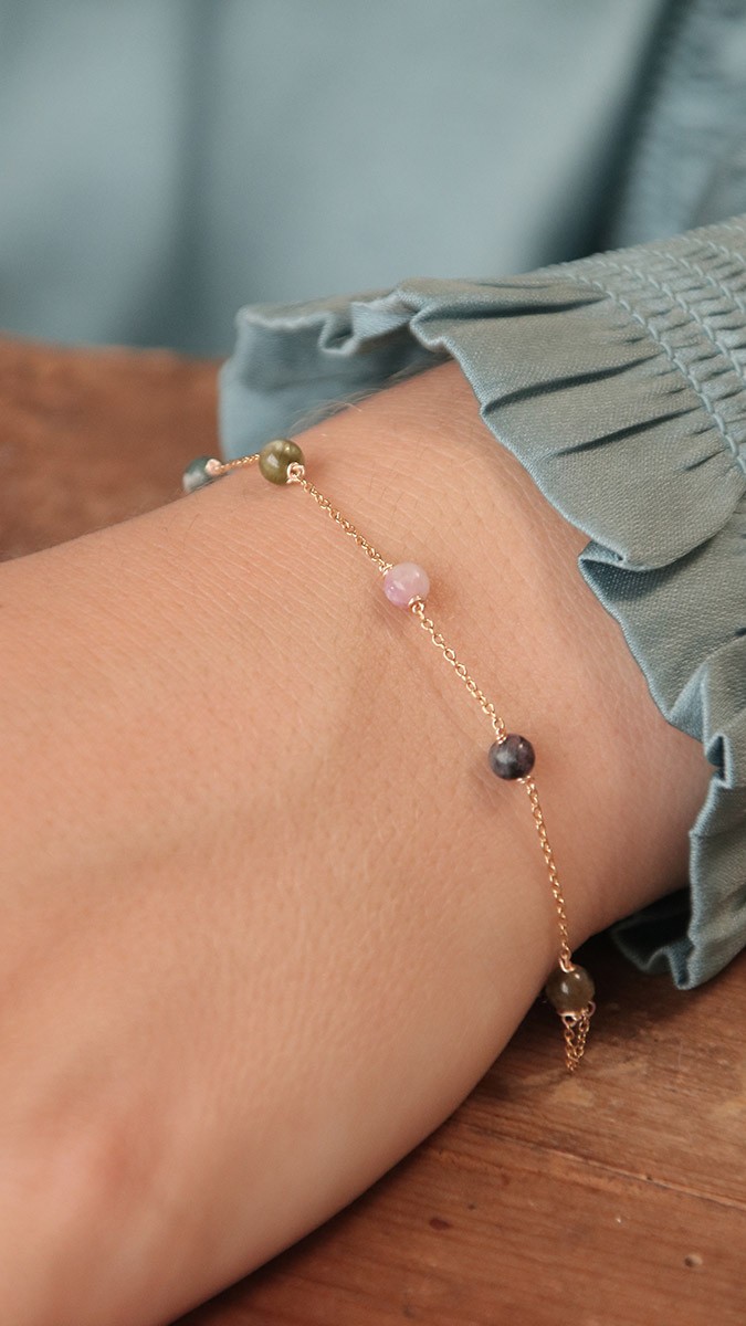 Schema Bracciale a catena fine con pietre naturali di tormalina Schema Bracciale a catena fine con pietre naturali di tormalina