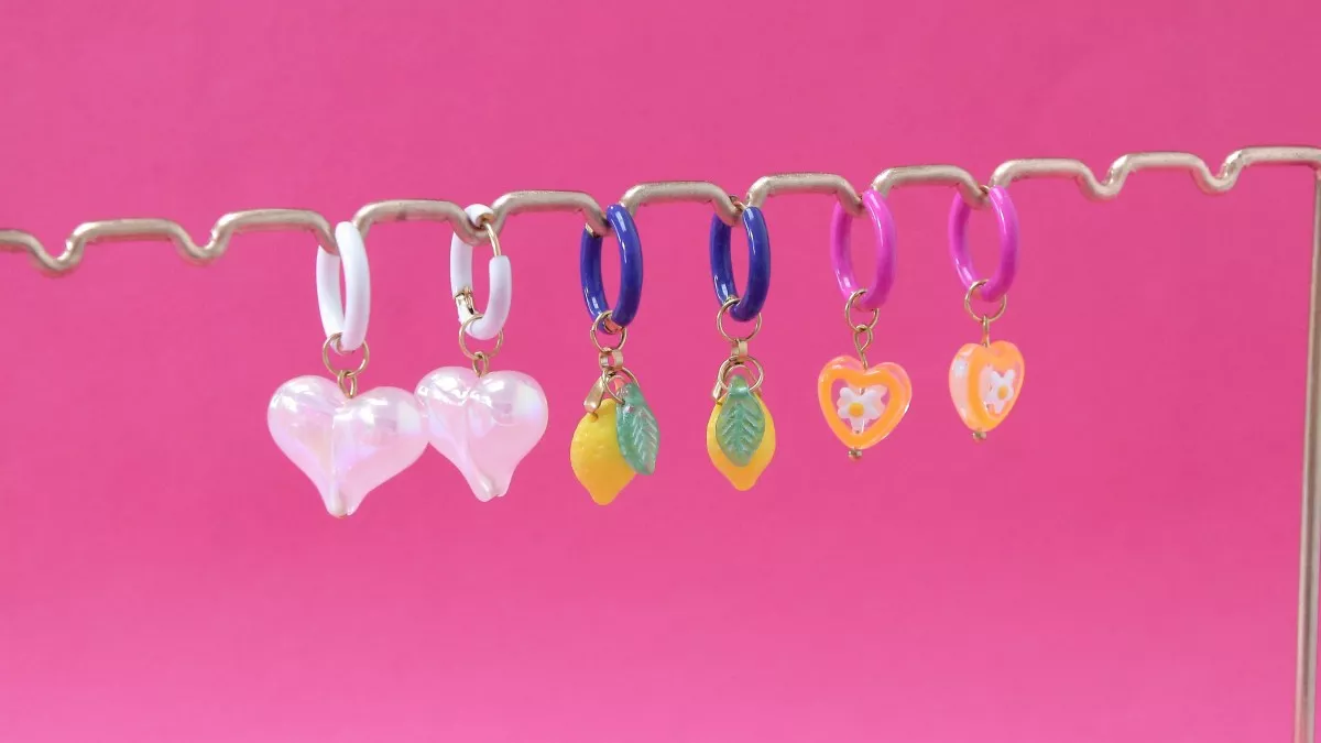 Orecchini con cuori colorati e limone Orecchini con cuori colorati e limone