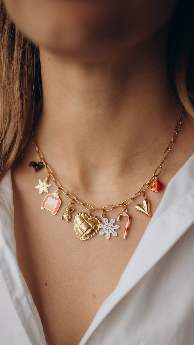 Schema Collana invernale con charms in acciaio inossidabile Schema Collana invernale con charms in acciaio inossidabile