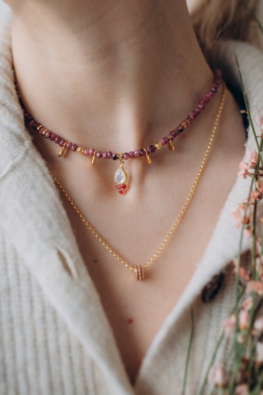 Schema Collana a due file di pietre naturali Schema Collana a due file di pietre naturali