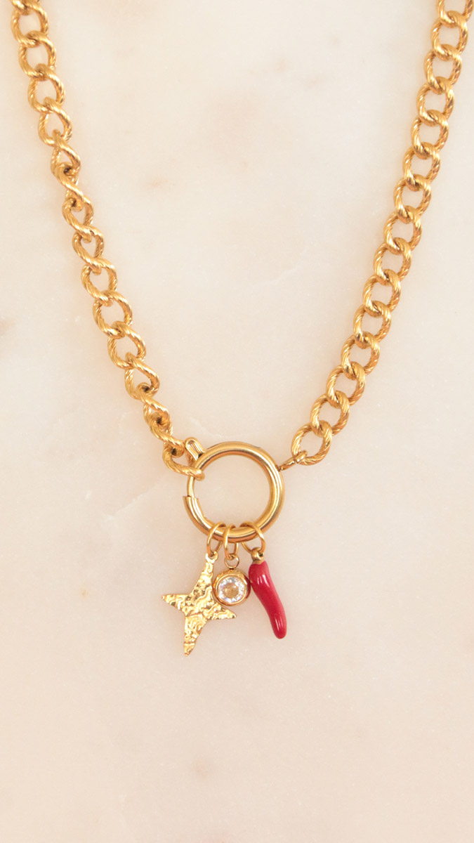 Schema Collana con charms e chiusura a molla Schema Collana con charms e chiusura a molla