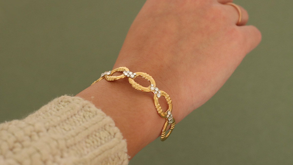 Bracciale Strass in acciaio inossidabile Dorato Bracciale Strass in acciaio inossidabile Dorato