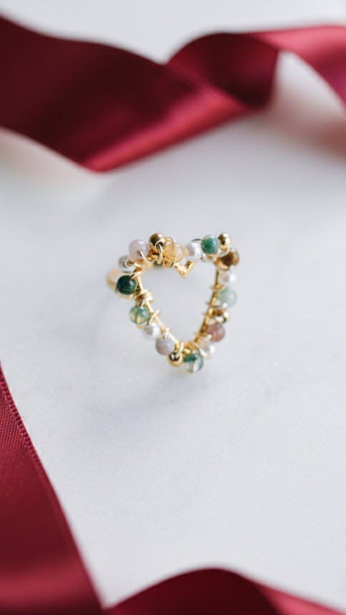 Schema Anello fai da te con cuore e perle di pietra semipreziosa Schema Anello fai da te con cuore e perle di pietra semipreziosa